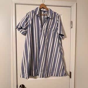 Old Navy Blue and White Striped Casual Shirt Dress